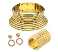 YUGSHNKFC Elegante juego de collar dorado inspirado en la tribu de cuello largo que establece tendencia, gargantilla étnica y colgante de oreja para los amantes de la moda, Acrílico
