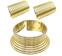 YUGSHNKFC Elegante juego de collar dorado inspirado en la tribu de cuello largo que establece tendencia, gargantilla étnica y colgante de oreja para los amantes de la moda, Acrílico