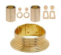 YUGSHNKFC Elegante juego de collar dorado inspirado en la tribu de cuello largo que establece tendencia, gargantilla étnica y colgante de oreja para los amantes de la moda, Acrílico