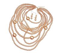 YUGSHNKFC Elegante juego de collar y aretes de cuentas multicapa con textura de perlas de imitación para mujer, para varias ocasiones, Perla sintética