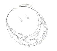 YUGSHNKFC Elegante juego de joyería con cuentas multicolor para mujer, collar y aretes con cuentas de cristal multicapa, Cristal perla de imitación