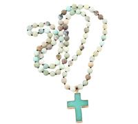 YUGSHNKFC Ethnic Styles - Cadena de clavícula de 8 mm con colgante de crucifijo de piedra natural esmerilada de longitud ajustable para mujer, piedra semipreciosa