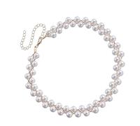 YUGSHNKFC Gargantilla de perlas de imitación con cuentas de imitación, cadena de clavícula, longitud ajustable, accesorio de cadena para el cuello, perlas de imitación