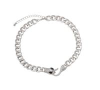 YUGSHNKFC Gargantilla de serpiente con circonita negra y plateada, accesorio de cadena de eslabones cubanos para hombres y mujeres, estilos góticos vikingos, Metal