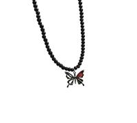 YUGSHNKFC Gothic Styles - Collar de cuentas de cristal negro con corazón y mariposa, cadena de cuello única para mujeres que buscan moda única, Aleación y acero de titanio