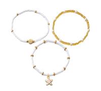 YUGSHNKFC Juego de joyería de playa de triple propósito con perlas elásticas para el cuello, tobillera, estilos de vocación, uso de joyería de concha sensible a la piel, talla única, como se describe