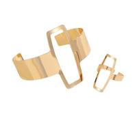 YUGSHNKFC Juego de pulsera y anillos geométricos abiertos con diseños huecos, joyería abierta ajustable, regalo para mujeres de moda, Zinc