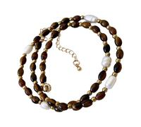 YUGSHNKFC Llamativa cadena de perlas para el cuello, piedras naturales, collar hecho a mano, cadena larga unisex