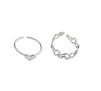 YUGSHNKFC Paquete de 2 elegantes anillos huecos de moda ajustables abiertos para citas, fiestas y atuendos diarios, corazón hueco