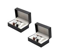 YUGSHNKFC Paquete de 2 vitrinas de reloj de piel sintética de alta calidad con almacenamiento de doble capa y protección a prueba de polvo para coleccionistas, ahorro de espacio, caja de reloj para el