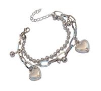 YUGSHNKFC Pulsera romántica inspirada en el hip hop de doble capa con dije de corazón de aleación resistente para mujeres y mujeres de moda, Metal, como se describe
