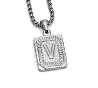 YUGSHNKFC Punk Styles - Collar con dije de carta de acero inoxidable con textura cuadrada, joyería para entusiastas de las letras, acero de titanio