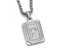 YUGSHNKFC Punk Styles - Collar con dije de carta de acero inoxidable con textura cuadrada, joyería para entusiastas de las letras, acero de titanio