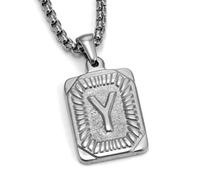 YUGSHNKFC Punk Styles - Collar con dije de carta de acero inoxidable con textura cuadrada, joyería para entusiastas de las letras, acero de titanio