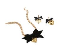 YUGSHNKFC Sofisticado juego de joyas elegante con lazo, collar y pulsera de corazón/flor para mujer, accesorios hechos a mano para ella, Metal