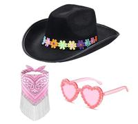 YUGSHNKFC Sombrero Panamá de flores, bandana, gafas de sol, conjunto sorpresa para niñas y niños, sombrero de novia para carnavales, festivales de música