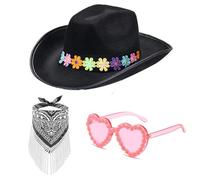 YUGSHNKFC Sombrero Panamá de flores, bandana, gafas de sol, conjunto sorpresa para niñas y niños, sombrero de novia para carnavales, festivales de música