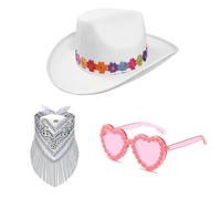 YUGSHNKFC Sombrero Panamá de flores, bandana, gafas de sol, conjunto sorpresa para niñas y niños, sombrero de novia para carnavales, festivales de música