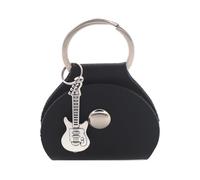 YUGSHNKFC Soporte para púas de guitarra de piel sintética con llavero y colgante pequeño para púas de guitarra, bolsa para llaves, Bolsa negra plateada para púas