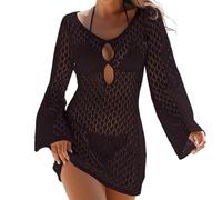 YUGSHNKFC Vestido de playa de ganchillo ahuecado vestido envolvente de manga larga traje de baño vestido envolvente para mujer traje de baño vestido de encubrimiento para fiestas en la playa