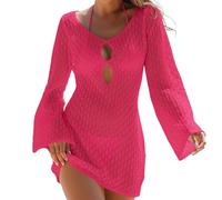 YUGSHNKFC Vestido de playa de ganchillo ahuecado vestido envolvente de manga larga traje de baño vestido envolvente para mujer traje de baño vestido de encubrimiento para fiestas en la playa