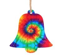 YUGTAEE Adornos de madera de Navidad con forma de campana, 1 unidad, teñido anudado, arco iris impreso para colgar
