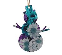YUGTAEE Adornos de madera de Navidad con forma de muñeco de nieve, 6 piezas de flores moradas y verde azulado impresas para colgar