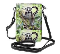 Yugtaee Bolso pequeño para teléfono celular de 7.6 x 4.9 pulgadas, con estampado de lémur de cola anillada para mujer, perfecto para caminar, acampar, color negro