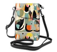 Yugtaee Bolso pequeño para teléfono celular de 7.6 x 4.9 pulgadas, diseño de gato moderno de mediados de siglo, funda cruzada de cuero con solapa para mujer, perfecta para caminar, acampar