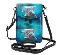 Yugtaee Bolso pequeño para teléfono celular de 7.6 x 4.9 pulgadas, estampado de manatíes de las Indias Occidentales, funda cruzada con solapa para mujer, perfecta para caminar, acampar, color negro
