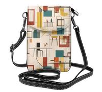 Yugtaee Bolso pequeño para teléfono celular de 7.6 x 4.9 pulgadas, moderno estampado de mediados de siglo, funda cruzada con solapa para mujer, perfecta para caminar, acampar