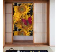 YUGTAEE Cortinas de tela empalmadas con girasoles amarillos con mariposas rojas, de 34 x 56 pulgadas, separadores de habitación para colgar entre habitaciones y puertas