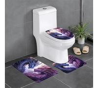 YUGTAEE Juego de alfombrillas de tres piezas con estampado de dragones morados y wirte que absorben el agua y son antideslizantes para baños, inodoros y cocinas