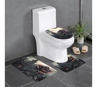 YUGTAEE Juego de alfombrillas de tres piezas con estampado gótico de rosas absorbentes de agua y antideslizantes para baños, inodoros y cocinas