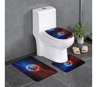 YUGTAEE Juego de alfombrillas de tres piezas con impresión Space Planet Earth que absorbe el agua y es antideslizante para baños, inodoros y cocinas