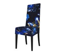 YUGTAEE La funda para silla de comedor con diseño de mariposa azul es fácil de desmontar y está hecha de tela de alta resistencia que es resistente al desgaste