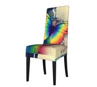 YUGTAEE La funda para silla de comedor con imagen de mariposa arcoíris es fácil de desmontar y está hecha de tela de alta resistencia que es resistente al desgaste