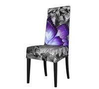 YUGTAEE La funda para silla de comedor con imagen de mariposa púrpura es fácil de desmontar y está hecha de tela de alta resistencia que es resistente al desgaste