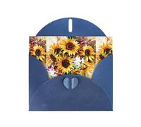 YUGTAEE Tarjeta de felicitación azul con pintura al óleo impresa de girasol de 4 x 6 pulgadas para Navidad, cumpleaños de niños, día de San Valentín, aniversarios de boda e invitaciones de fiesta