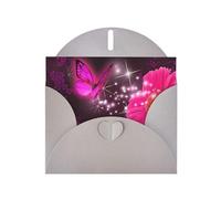 YUGTAEE Tarjeta de felicitación gris con flores rosas y mariposas moradas impresas de 4 x 6 pulgadas para Navidad, cumpleaños de niños, día de San Valentín, aniversarios de boda e invitaciones de