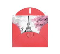 YUGTAEE Tarjeta de felicitación roja con pintura al óleo de la Torre Eiffel de París impresa de 4 x 6 pulgadas para Navidad, cumpleaños infantiles, día de San Valentín, aniversarios de boda e