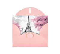 YUGTAEE Tarjeta de felicitación rosa con pintura al óleo de la Torre Eiffel de París impresa de 4 x 6 pulgadas para Navidad, cumpleaños infantiles, día de San Valentín, aniversarios de boda e