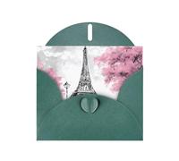 YUGTAEE Tarjeta de felicitación verde oscuro con pintura al óleo de la Torre Eiffel de París impresa de 4 x 6 pulgadas para Navidad, cumpleaños infantiles, día de San Valentín, aniversarios de boda e