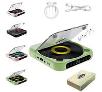 Yuguz Portable CD Player, 2025 New Portable Bluetooth-Compatible, 2025 New Bluetooth-Compatible CD-Player, Built-in HiFi Speakers, Supports CD/AUS/USB and Repeat Modes (Green)