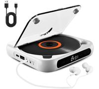 Yuguz Portable CD Player,Bluetooth-Compatible Small CD-Player,Mini Rechargeable Speaker,with Headphones,Built-in HiFi Speakers,Supports CD/AUX/USB and Repeat Modes,for Home,Office,Travel (White)
