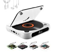 Yuguz Portable CD Player, New Bluetooth-Compatible CD-Player with Headphones, Portable, Supports CD/AUX/USB and Repeat Modes, Built-in HiFi Speakers (White)