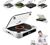 Yuguz Portable CD Player, New Bluetooth-Compatible CD-Player with Headphones, Rechargeable, Supports CD/USB, Mini Rechargeable Speaker for Home, Office, Travel (White)