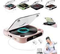 Yuguz Portable CD Player, New Bluetooth-Compatible CD-Player with Headphones, Rechargeable, Supports CD/USB, Mini Rechargeable Speaker for Home, Office, Travel (Pink)