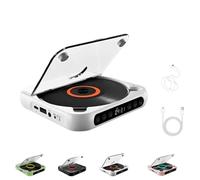 Yuguz Portable CD Player, Portable Bluetooth-Compatible CD Player, Built-in HiFi Speakers with Timer and LCD Screen Display, Supports CD/AUX/USB and Repeat Modes (White)