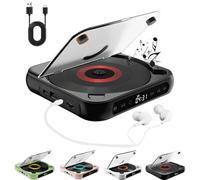Yuguz Portable CD Player, Portable Bluetooth-Compatible CD-Player, Rechargeable, Supports CD/USB/BT and Repeat Modes, for Home, Office, Travel (Black)